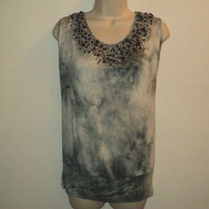 Boston Proper XS Tank Top Tie-Dyed Gray Beaded